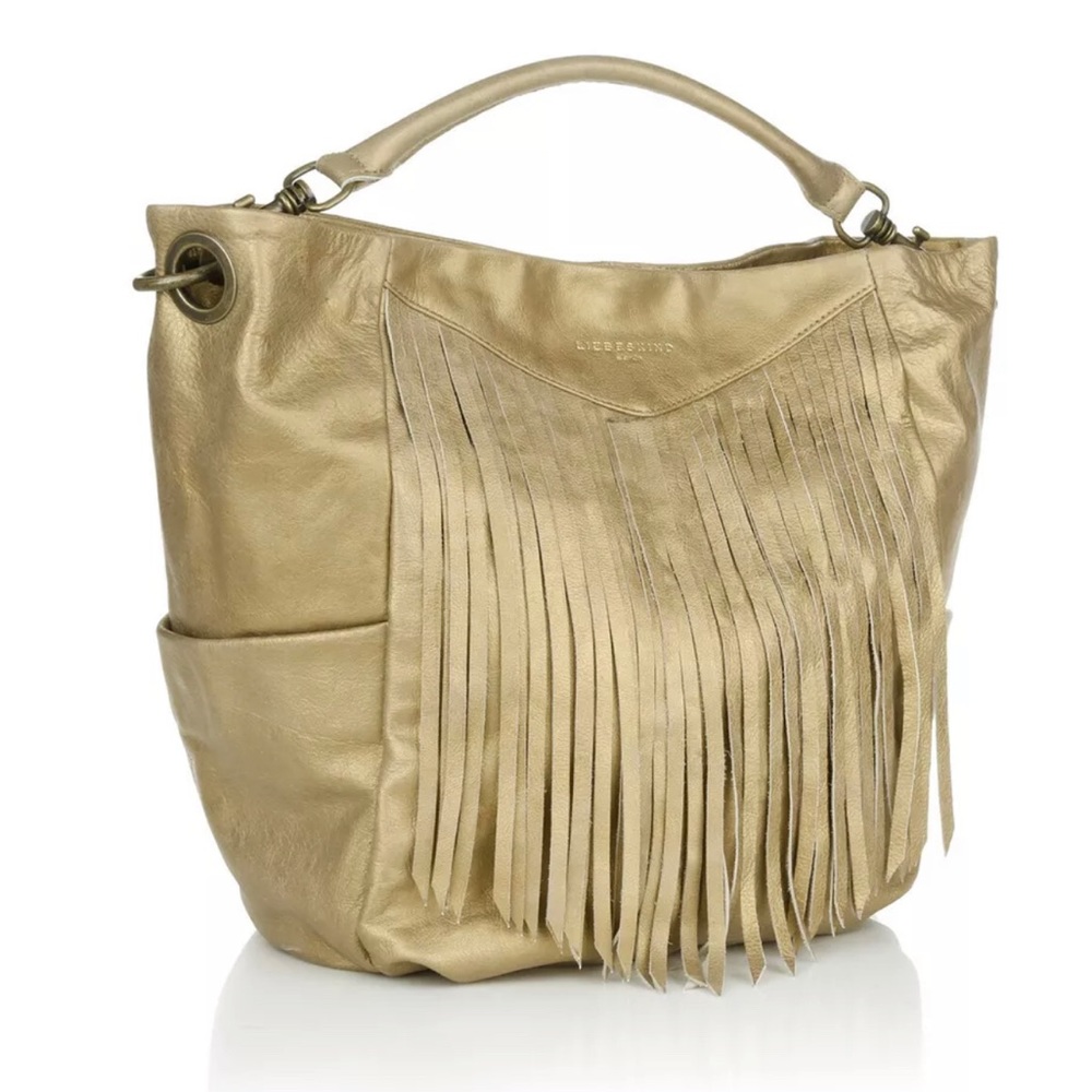 Liebeskind Berlin Jay Fringe Metallic Leather Hobo Satchel Tote Bag
